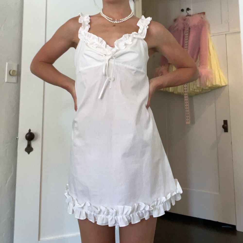 Urban Outfitters x Betsey Johnson White Cotton Dress with Ruffles